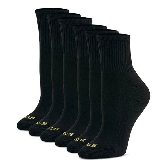 Hue Womens One Size Fits Most Ribbed Mini Crew 6 Pack Socks in Black 1226 - Picture 1 of 6